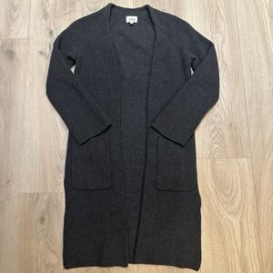 Aritzia Wilfred Long Open Front Cardigan Sz XS 100% Italian Wool Charcoal Soft!